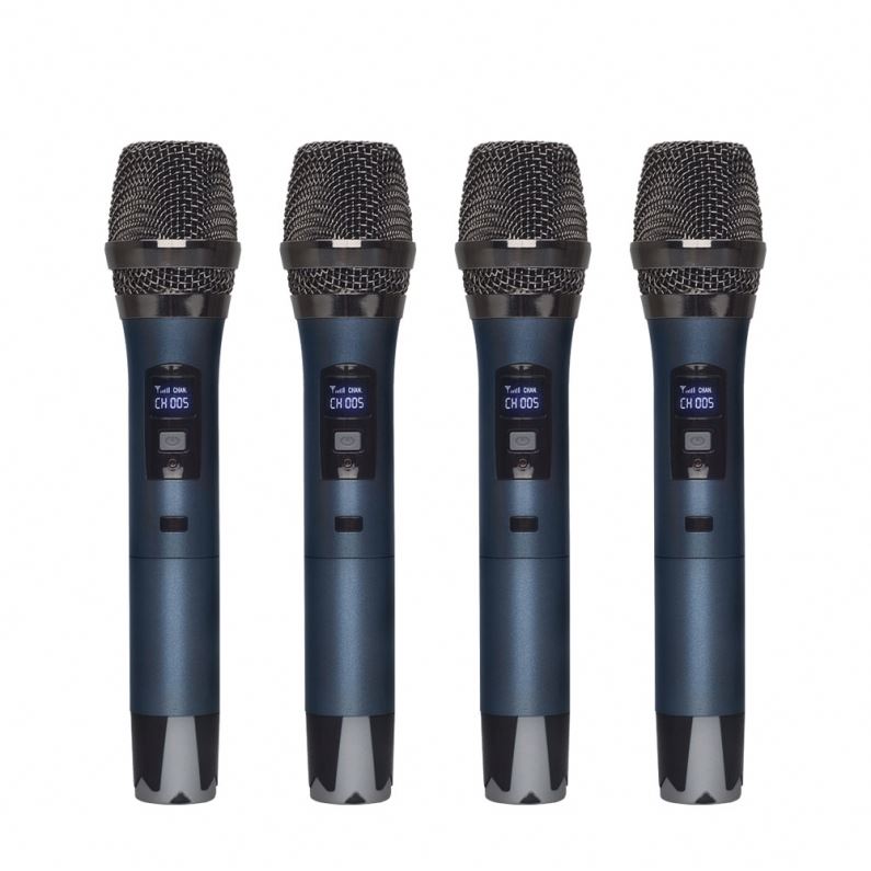 Handheld profesional de alta calidad UHF 4 canales Micrófono inalámbrico para el sistema de karaoke