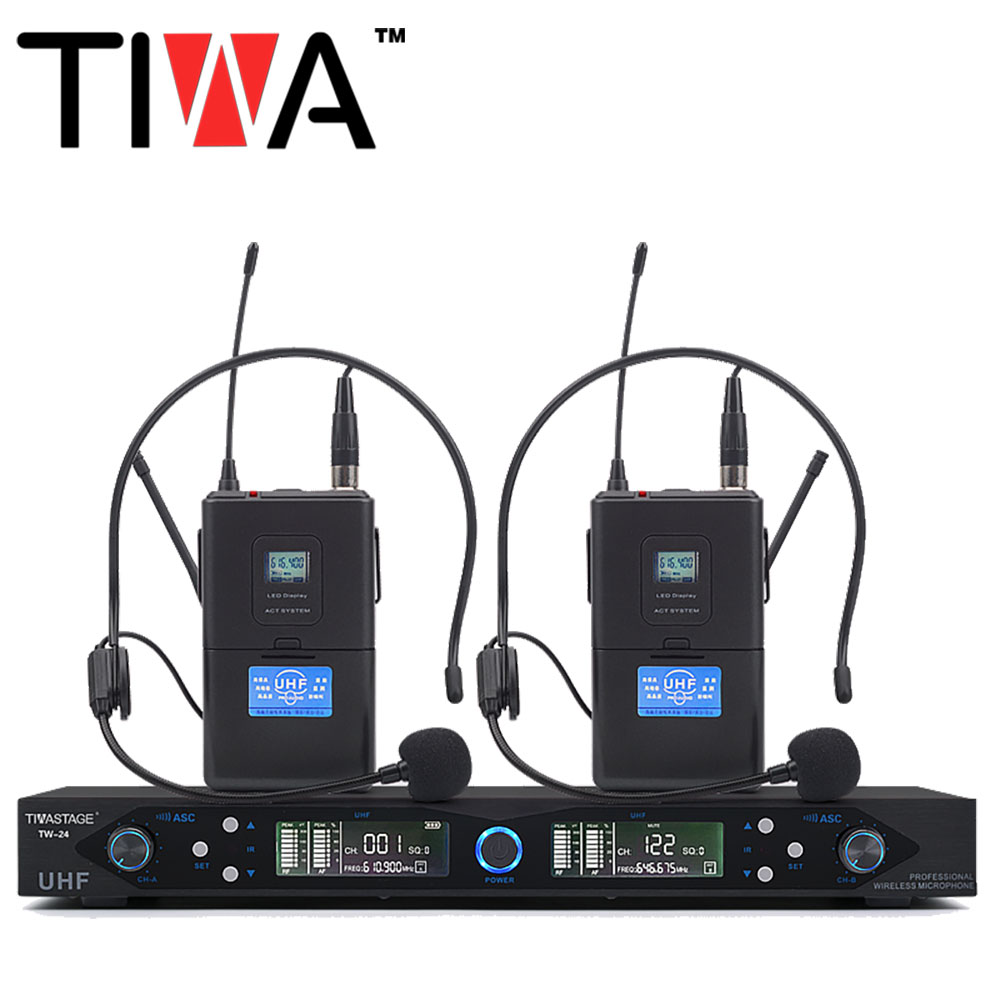 TIWA Micrófono inalámbrico UHF profesional de TIWA con 2 auriculares