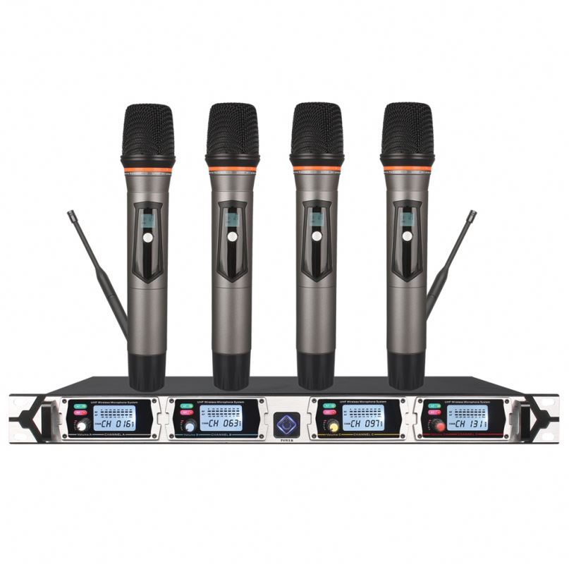 Micrófono inalámbrico UHF de Tiwa 4 canal con micrófono auricular de mano de Bodypack